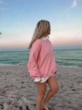 Bold Striped Mockneck Sweatshirt in Dark Pink and White for a Cozy Statement