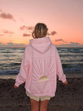 Soft Pink Sunset Rays Embroidered Hoodie for Cozy Everyday Style