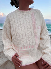 Cozy Patchwork Knit Sweater with Pink Stitching for Everyday Charm