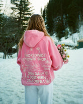 Vintage Washed Pink Oversized Hoodie with Floral Embroidery for Cozy Everyday Style