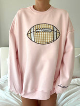 Soft Pink Gingham Football Embroidered Sweatshirt for Game Day Style
