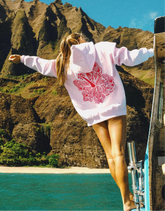 Blush Pink Hoodie with Embroidered Hawaiian Hibiscus Flower