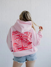 Pink Embroidered Hoodie with Palm Design for Effortless Beach Vibes