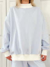 Mini Striped Mockneck Sweatshirt in Blue and White for Effortless Layering