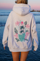 Pearl Grey Embroidered Hoodie with Surf Wave Design for Effortless Street Style