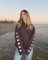 Oversized Charcoal Gray Hoodie with Heart Sleeve Detail for Cozy Everyday Style