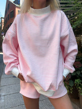 Soft Pink and White Striped Mock Neck Sweatshirt for Effortless Everyday Style