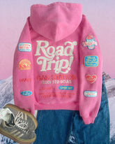 Vintage Washed Pink Patchwork Hoodie for Effortless Everyday Style