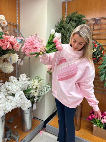 Soft Pink Heart Mockneck Sweatshirt for Cozy Everyday Outfits