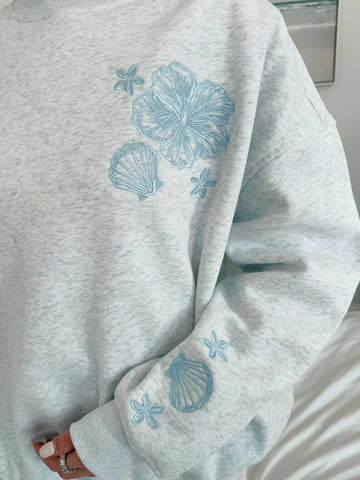 Effortless Pearl Grey Sweatshirt with Tropical Embroidery