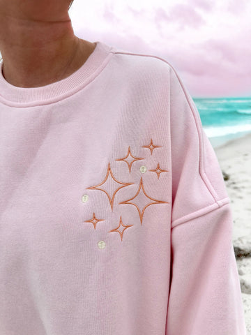 Cozy Embroidered Sunset Sweatshirt in Soft Pink for Everyday Comfort