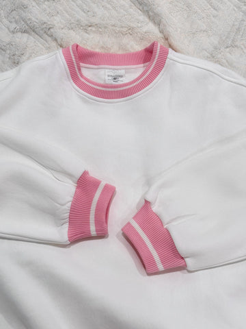 Preppy Pink and White Crewneck Sweatshirt for Effortless Everyday Style