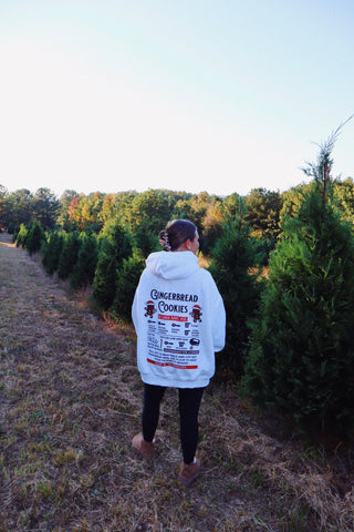 Pearl Grey Cozy Hoodie with Festive Gingerbread Recipe Embroidery