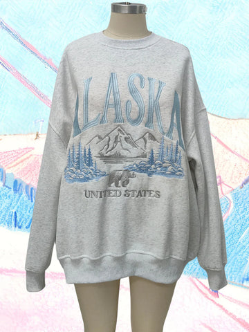 Pearl Grey Sweatshirt with Intricate Alaska Embroidery for Cozy Everyday Style