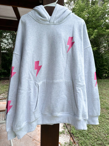 Pearl Grey Embroidered Lightning Bolt Hoodie for Effortless Street Style
