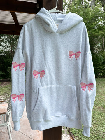 Pearl Grey Embroidered Bow Hoodie for Cozy Everyday Style