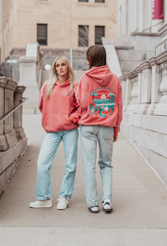 Sunset Surf Hoodie in Coral Hibiscus for Cozy Everyday Adventures