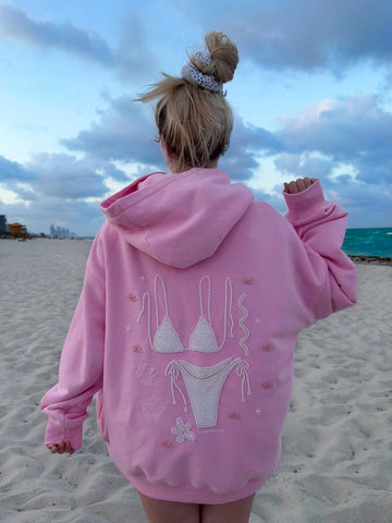 Oversized Pink Beaded Hoodie for Effortless Beachside Style