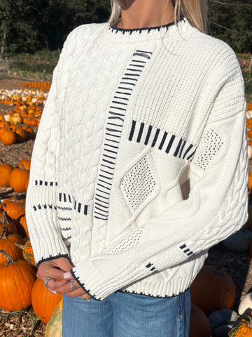 Dark Navy Patchwork Knit Sweater | Cozy Girly Jumper for Everyday Comfort