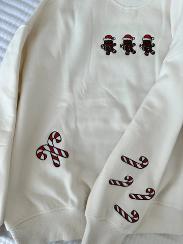 Ivory Gingerbread Recipe Embroidered Christmas Sweatshirt | Cozy Holiday Style