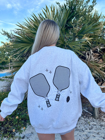 Cozy Pearl Grey Sweatshirt with Delicate Pickleball Embroidery
