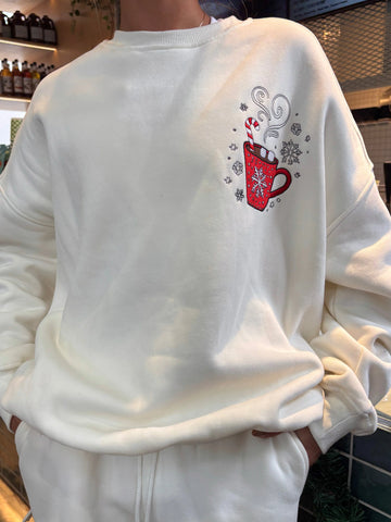 Festive Hot Chocolate Embroidered Sweatshirt for Cozy Christmas Moments