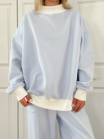 Mini Striped Mockneck Sweatshirt in Blue and White for Effortless Layering