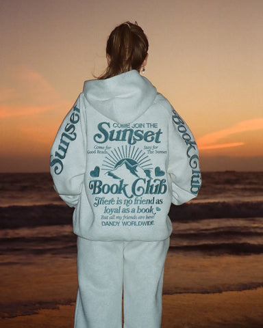 Book Club Cozy Oversized Hoodie in Heather Gray & Blue for Relaxed Reading Vibes