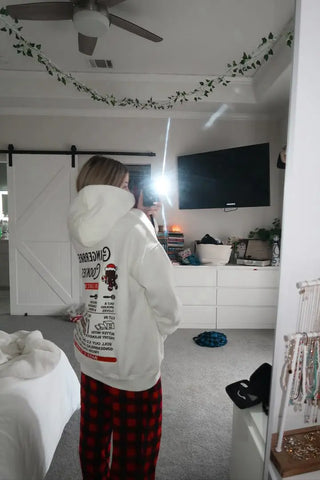 Cozy Ivory Hoodie with Gingerbread Recipe Embroidery for Christmas