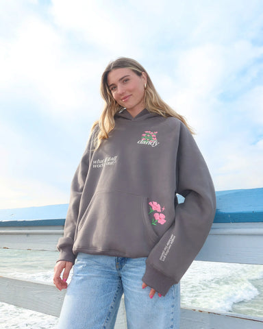 Cozy Oversized Hoodie with Inspirational Faux Suede Embroidery
