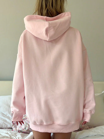 Light Pink Gingham Hoodie with Embroidered Football for Game Day Style