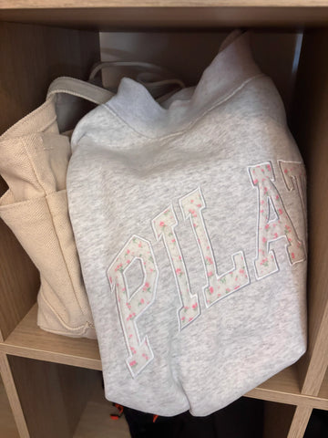 Pearl Grey Mockneck Sweatshirt with Pilates Embroidery - Effortless Everyday Elegance