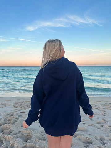 Varsity Embroidered Hoodie in Navy Blue for Effortless Street Style