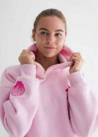 Blush Pink Hoodie with Embroidered Hawaiian Hibiscus Flower