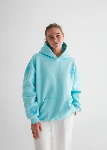 Aquamarine Hawaiian Hibiscus Hoodie for Cozy Island Vibes