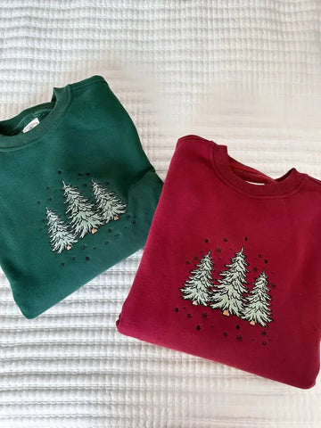 Cozy Embroidered Christmas Sweatshirt with Vintage Red Tree