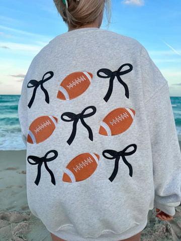 Embroidered Football Bows Sweatshirt for Game Day Spirit