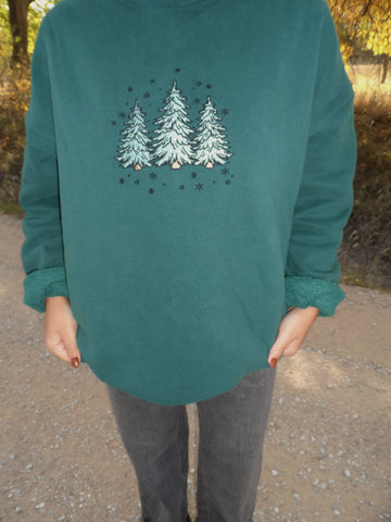 Cozy Christmas Tree Embroidered Sweatshirt for Festive Winter Style