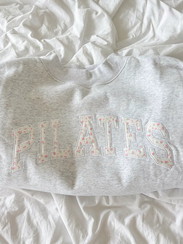 Pearl Grey Mockneck Sweatshirt with Pilates Embroidery - Effortless Everyday Elegance