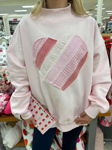 Soft Pink Heart Mockneck Sweatshirt for Cozy Everyday Outfits