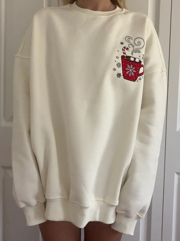 Festive Hot Chocolate Embroidered Sweatshirt for Cozy Christmas Moments