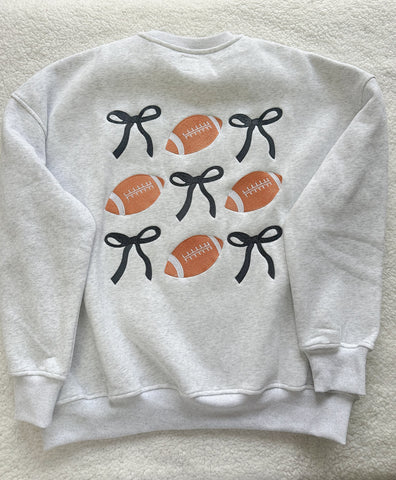 Embroidered Football Bows Sweatshirt for Game Day Spirit
