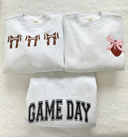 Embroidered Football Bows Sweatshirt for Game Day Style