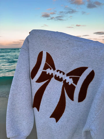 Embroidered Football Bows Sweatshirt for Game Day Style