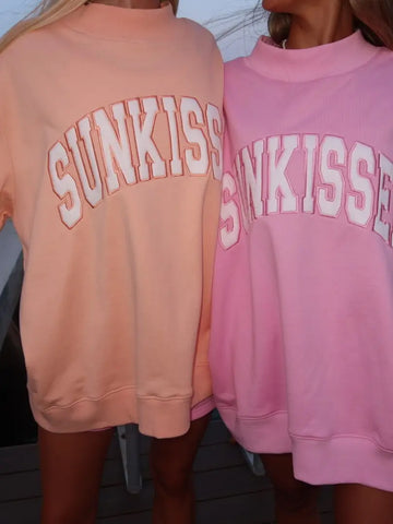 Pink Varsity Sunkissed Embroidered Mockneck Sweatshirt in Cozy 100% Cotton