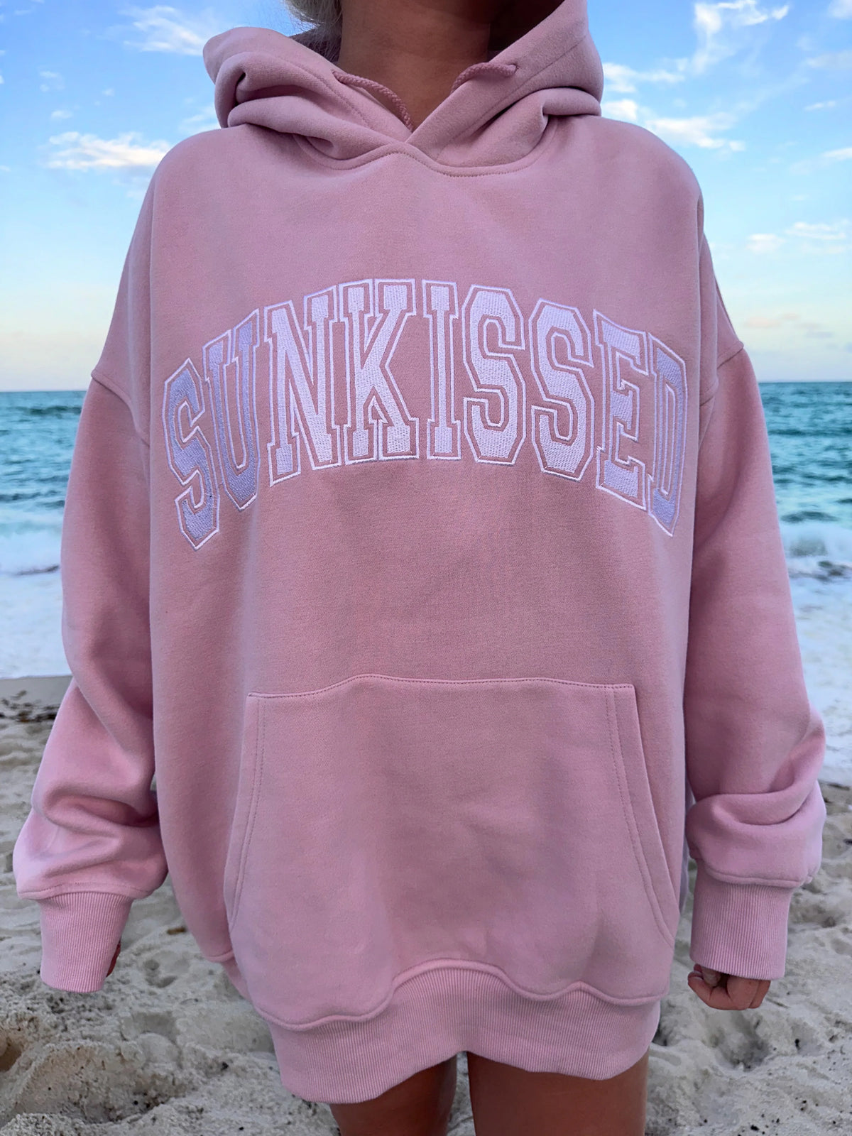 Varsity Embroidered Hoodie in Mauve Mist for Effortless Street Style