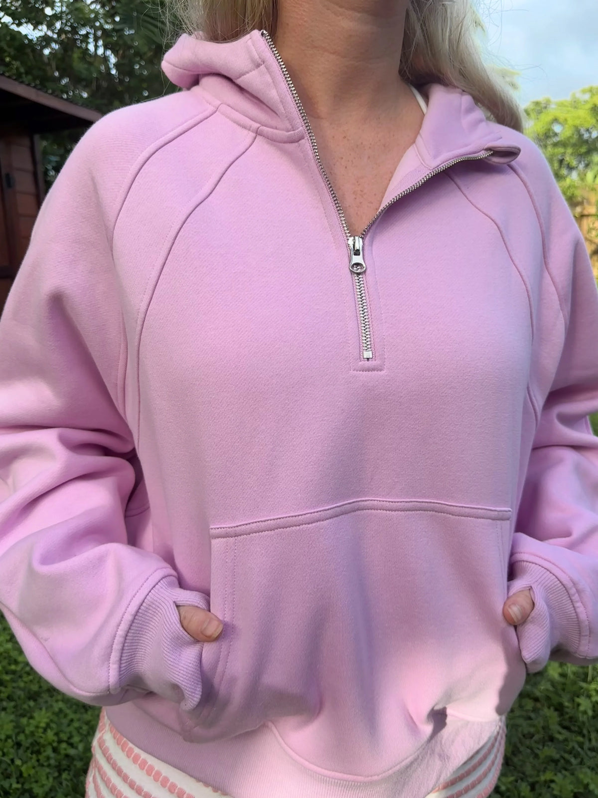 Pink Lavender Quarter Zip Hoodie for Effortless Pilates Style