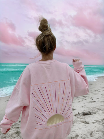 Cozy Embroidered Sunset Sweatshirt in Soft Pink for Everyday Comfort