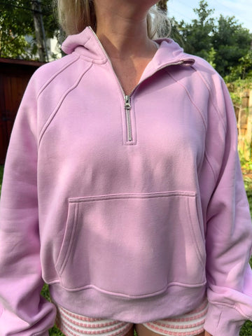 Pink Lavender Quarter Zip Hoodie for Effortless Pilates Style