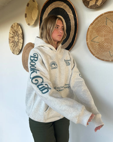 Book Club Cozy Oversized Hoodie in Heather Gray & Blue for Relaxed Reading Vibes